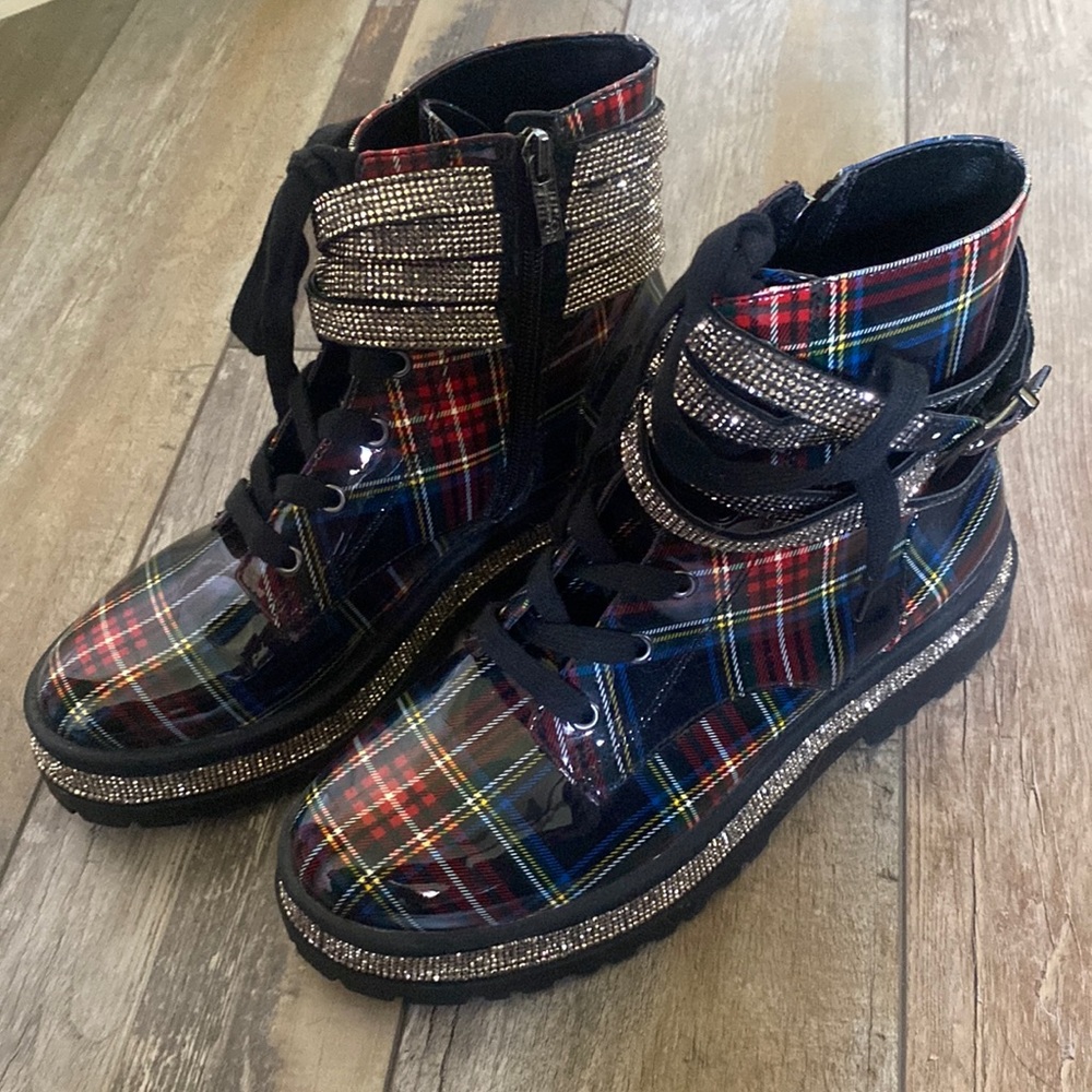 Jeweled Plaid Combat Boots
